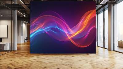 Abstract colorful light waves on dark background Wall mural