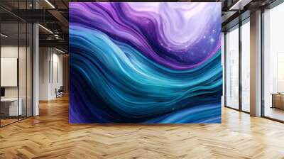 Abstract fluid art in purple and teal Wall mural