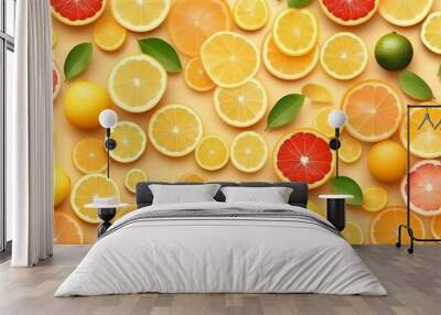 Citrus fruits cut in half. Generative ai Wall mural