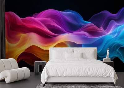 Colorful abstract wave patterns on black Wall mural