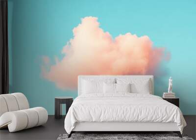 Fluffy pink cloud in a clear blue Wall mural