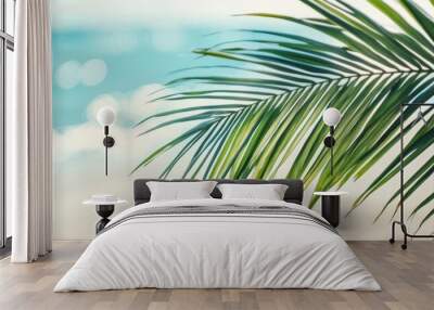 Palm leaf close-up on tropical beach Wall mural