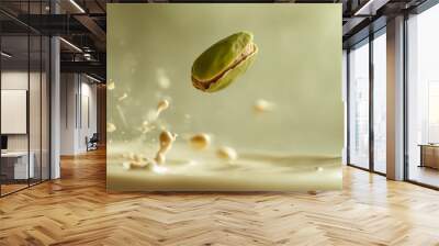 Pistachio nut splashing into creamy liquid Wall mural