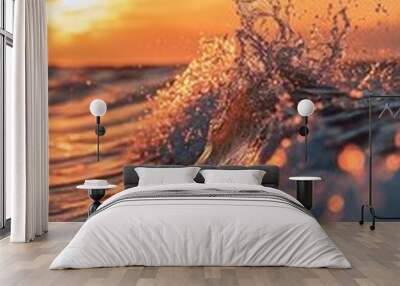 Vibrant ocean wave at sunset, dynamic seascape Wall mural