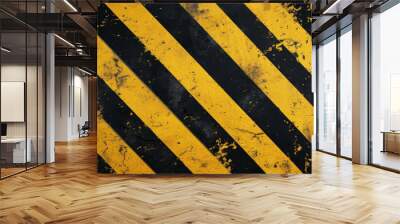 Warning sign with yellow and black diagonal Wall mural