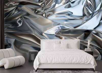 Close-up of smooth metallic fabric with soft folds and reflective light patterns in abstract form Wall mural