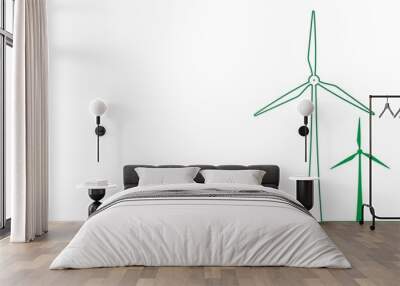 green contour of two wind turbines on a meadow on a white background: abstract background for enviro Wall mural