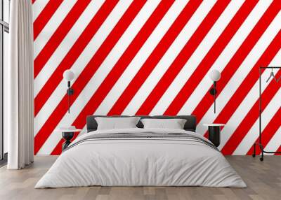 warning red sign with white rectangular lines. abstract backdrop with diagonal red and white strips. Wall mural