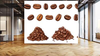 Coffee beans isolated set. Bean piles and simple, energy drink raw elements. Agriculture, nature vector collection Wall mural