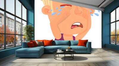 Crying kid. Cute blond boy weeping. Cartoon character Wall mural