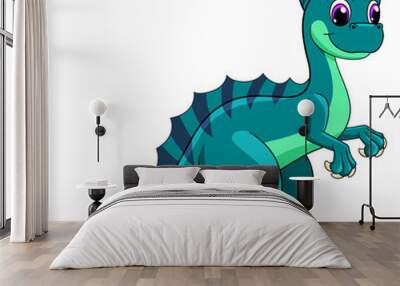 Happy dinosaur. Cartoon colorful prehistoric animal character Wall mural