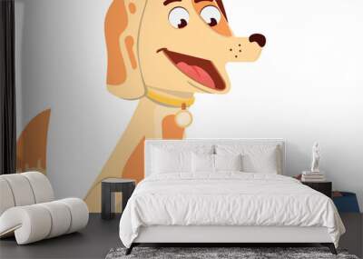 Happy dog with full pet food bowl. Cartoon animal character Wall mural