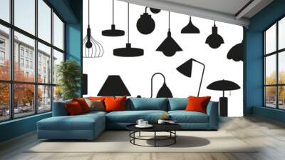 Lamp black silhouettes. Lighting home accessories, decorative modern floor wall lamps for work and decor. Lights elements vector clipart Wall mural