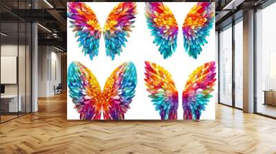 Multicolor butterfly glass wings. Fashion fantasy stainedglass ornament colour plumage, colorful beautiful butterflies decor isolated on white Wall mural