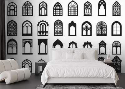 Oriental windows silhouettes. Islamic mosque window shapes, arabic arch turkish gates, shapely ornamental arab frames ornaments Wall mural