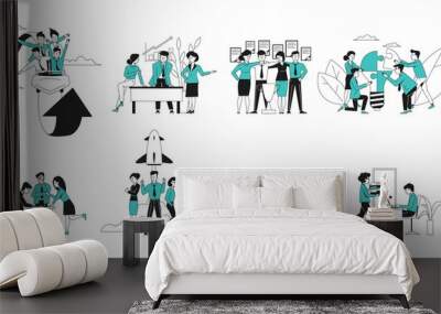 Successful business startup. Flat professional people, office workers. Executive employee, teamwork and leadership, career recent vector scenes Wall mural