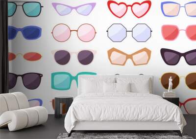 Sunglasses fashion silhouette. Cool kids spectacles in color rim. Isolated glasses, trendy eyewear icons. Racy vector stylish summer accessories Wall mural