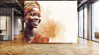 Black woman watercolor painting style banner for africa day created using Generative AI. Wall mural