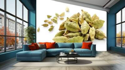 A fresh Cardamom and Cardamom Power isolated on white Wall mural