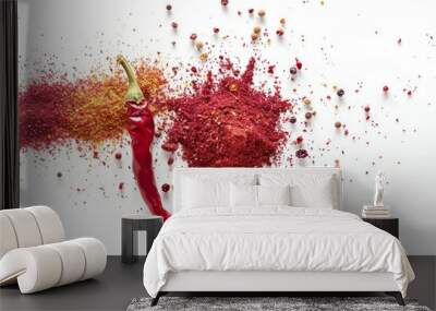 A fresh Chili powder and Chili powder Power isolated on white Wall mural