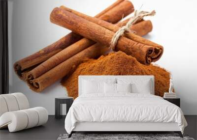 A fresh Cinnamon and Cinnamon Power isolated on white Wall mural