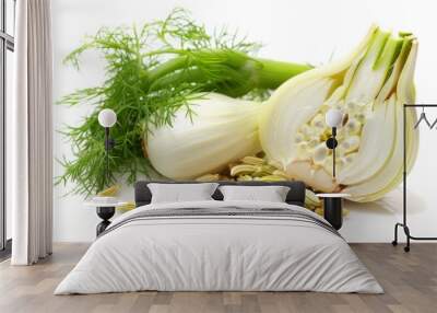 A fresh Fennel seed and Fennel seed Power isolated on white Wall mural