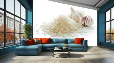 A fresh Garlic salt and Garlic salt Power isolated on white Wall mural