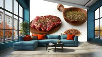 A fresh Steak seasoning and Steak seasoning Power isolated on white Wall mural