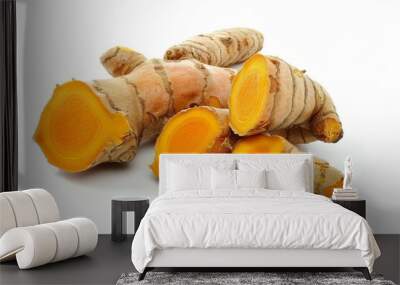 A fresh Turmeric and Turmeric Power isolated on white Wall mural