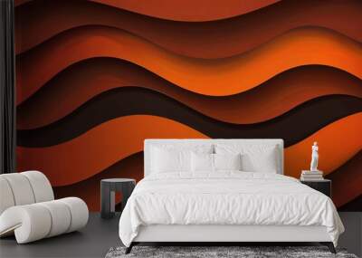 Dark burnt orange paper waves abstract banner design. Elegant wavy vector background Wall mural