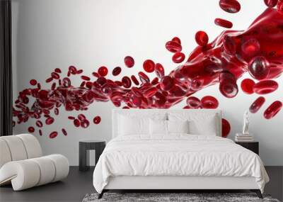 Erythrocytes flowing in a stream, isolated on a white background Wall mural