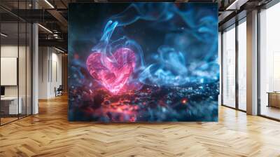 pink heart in blue fire Wall mural