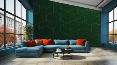 Black and green background and hexagon line Wall mural