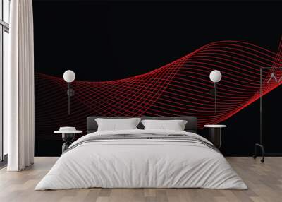 Black background and red line wave  Wall mural