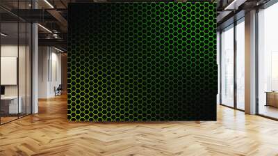 dark hexagon background and green light Wall mural