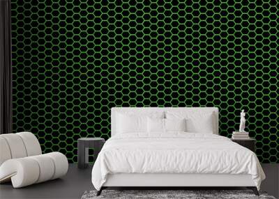 Green hexagon and black background Wall mural