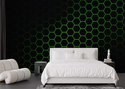 green light and black hexagon background Wall mural