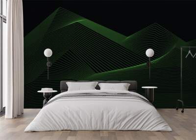 Green line wave and black background Wall mural