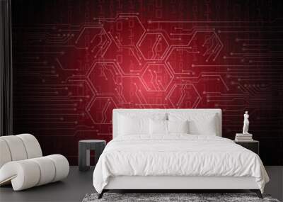 Red technology digital abstract background Wall mural