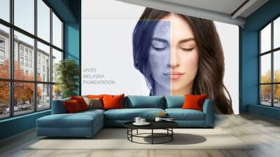 Dark spots, freckles,hyperpigmentation(melasma or chloasma),concept- skin lightening, skin whitening, Skin Brightening Wall mural