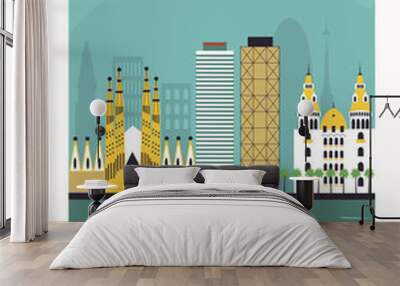 Barcelona city travel illustration Wall mural