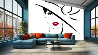 Beautiful Woman in hat. Wall mural