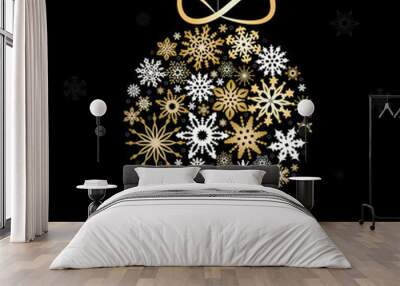 Christmas greeting card with golden balls. Wall mural