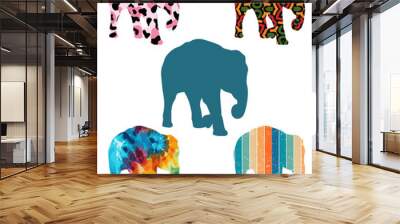 Two Elephants Silhouettes, Digital Wall Art, Vector Drawing Wall mural