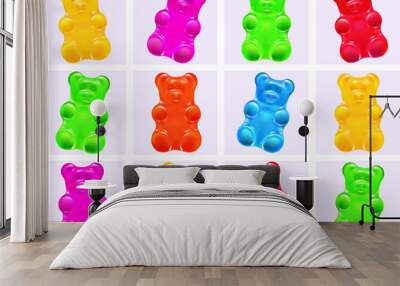 cute colored cartoon gummy bears.  bright jelly candies set of rainbow colors. greeting card. isolated vector illustration. Wall mural