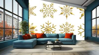  set of gold snowflakes 3d render Wall mural