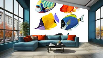 Collection of colored tropical fishes isolated Wall mural