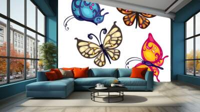 Five colorful beautiful butterfly, vector insect Wall mural