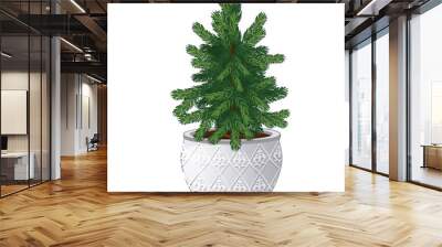 Office fir tree growing in ceramic pot in vintage style isolated on white background. Miniature potted plants in the style of New year and Christmas for home and office. Vector spruce. Wall mural