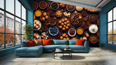 top view of tea-time snacks Wall mural